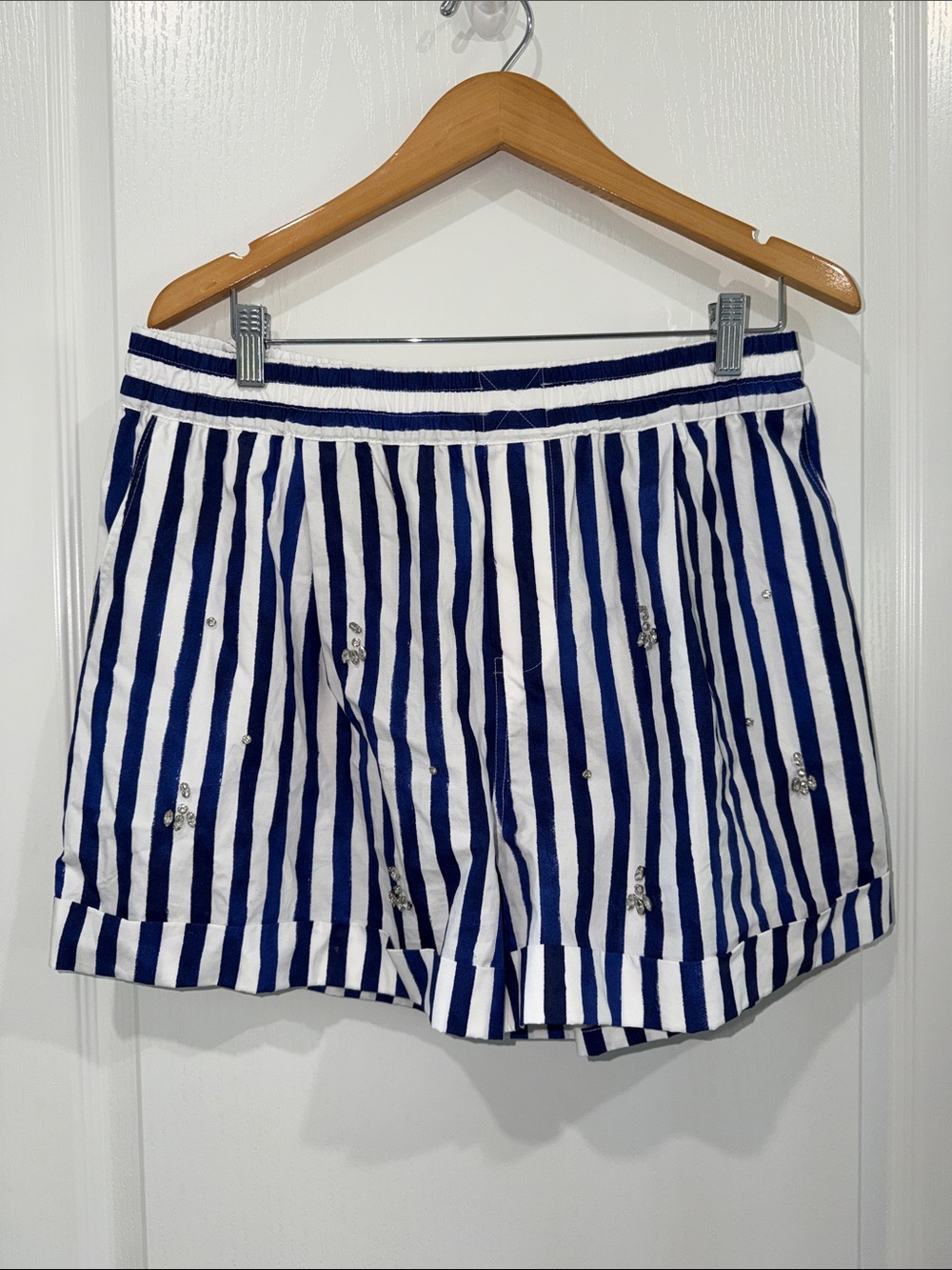 Free Assembly Striped Navy and White Women’s Shorts with jewels size medium